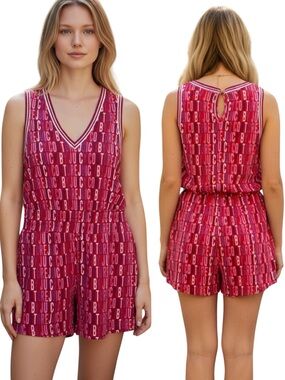 JUICY by JUICY COUTURE Sleeveless Romper Red Pink Purple Spell-Out Print Size L